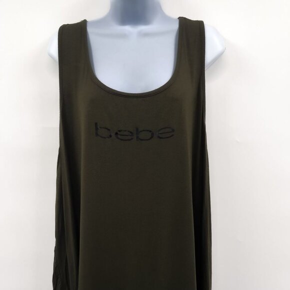 Bebe Workout Athletic Tank Top Mesh Back Plus Size Hunter Green 3X Y2K Logo - Picture 5 of 9
